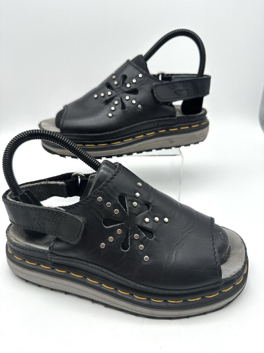 Vintage 90s Made In England Dr. Martens Flower Cutout Sandals Size 5 US Black